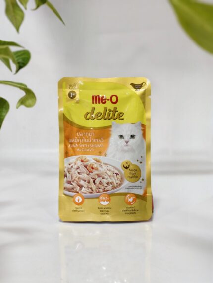 ME-O DELITE TUNA WITH SHRIMP IN GRAVY